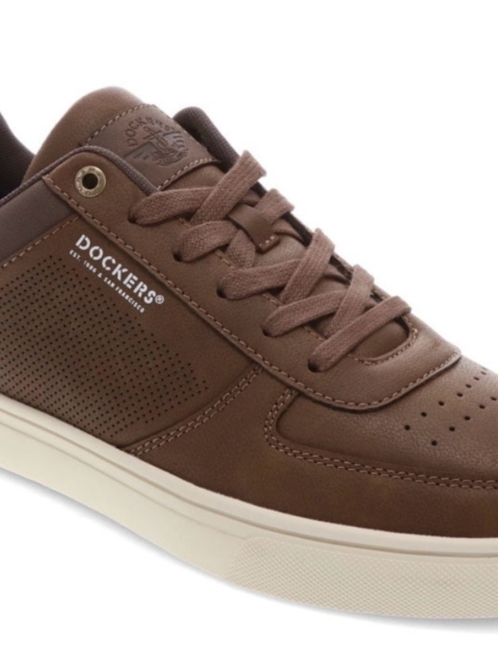 Dockers Brown Leather Low-Top Sneaker with Cream Sole Accent